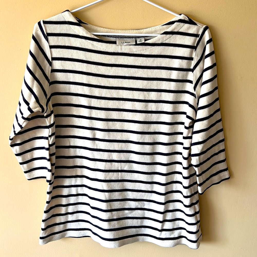 Striped LL Bean shirt. Thick weave, lovely item. No defects.
